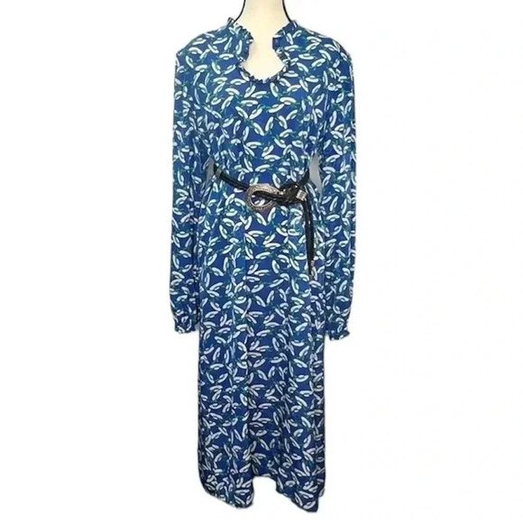 VTG 60’s‎ Novelty Print Ruffle Neckline Long Balloon Sleeves Maxi Dress Sz XL - Picture 1 of 16